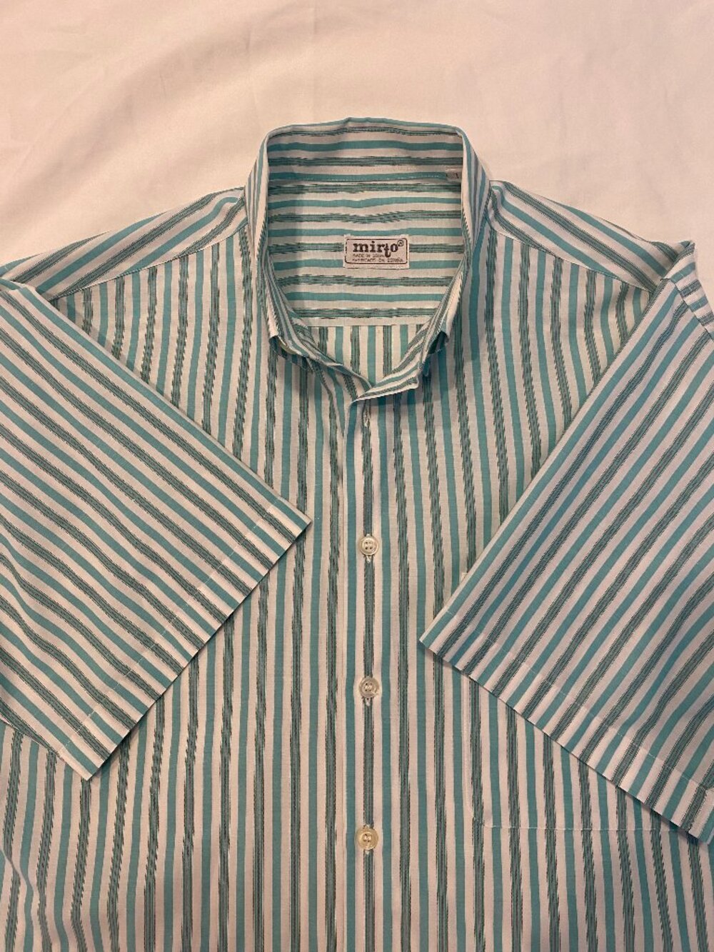 Mirto Madrid Men's Premium European Short Sleeve Mint/White Button Up Shirt